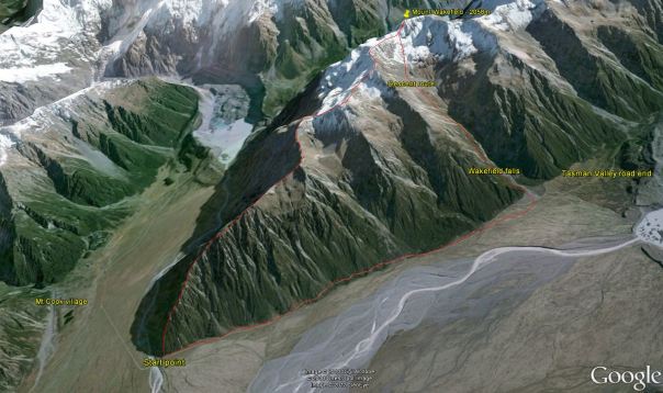 3d image of our route up Mount Wakefield