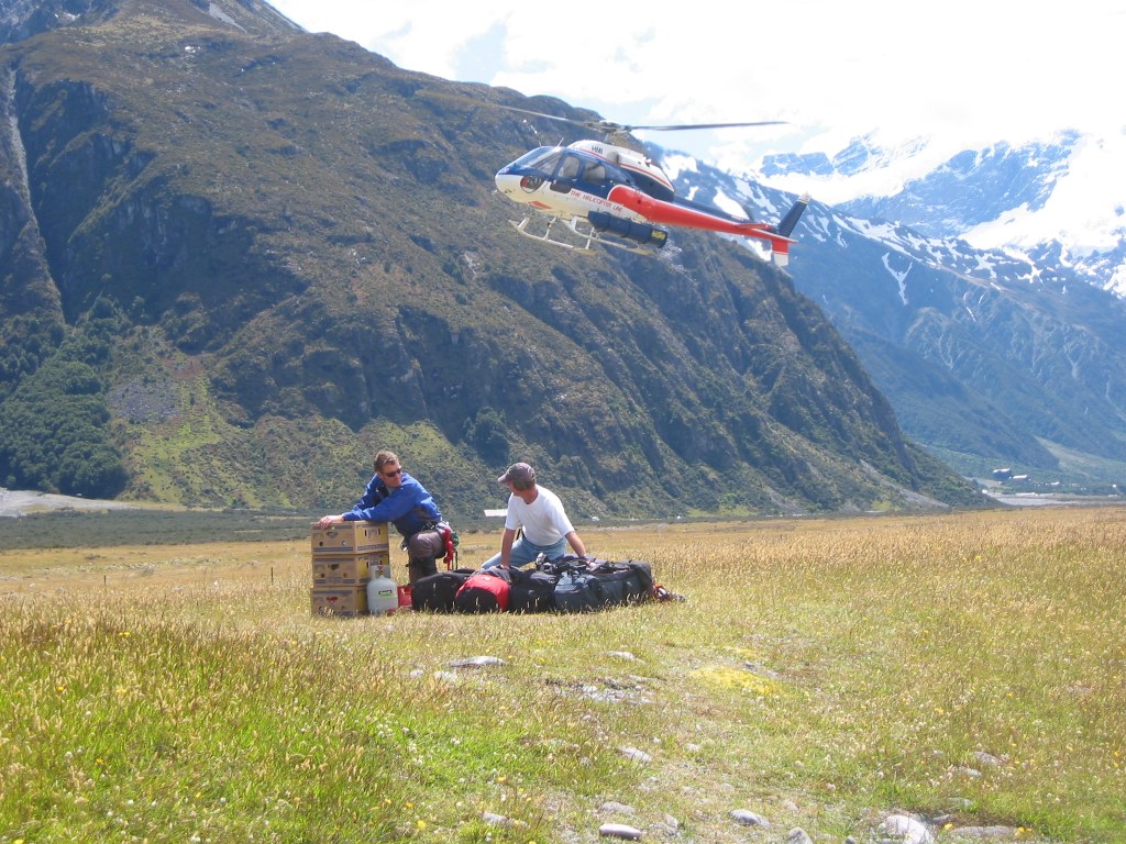 Waiting for the chopper flight into Kelman Hut.