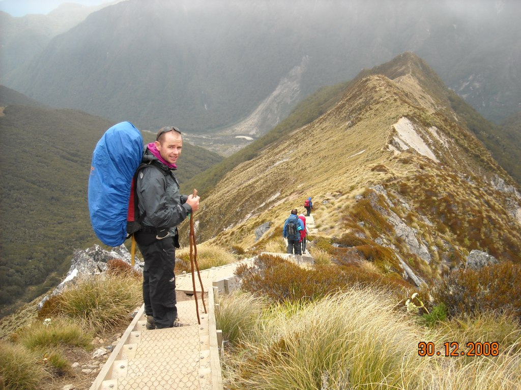 Descending down the ridge line to Iris Burn hut