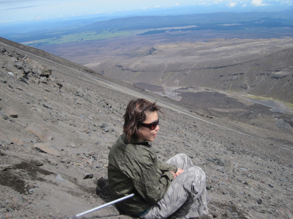 Stephanie taking a break on the scree slopes of Mt Ngaurahoe.  We were attempting the side trip to climb Mt Ngaurahoe but she was uncomfortable on the steep scree so we turned back.