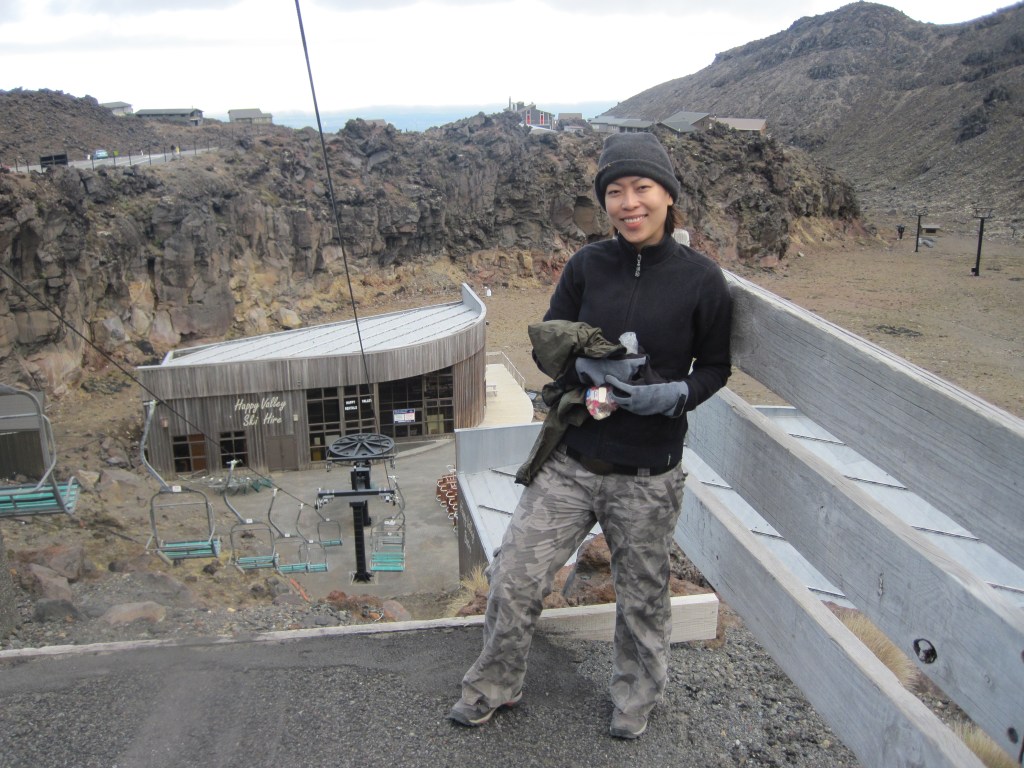 Enjoying an over priced coffee at Whakapapa ski field