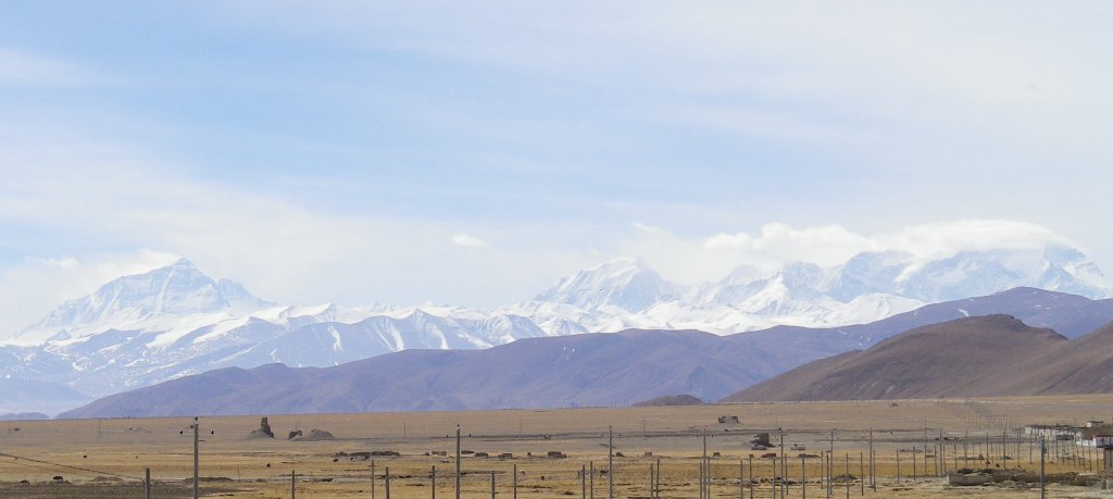 View of North Face of Everest from around 150km on the drive into basecamp in Tibet