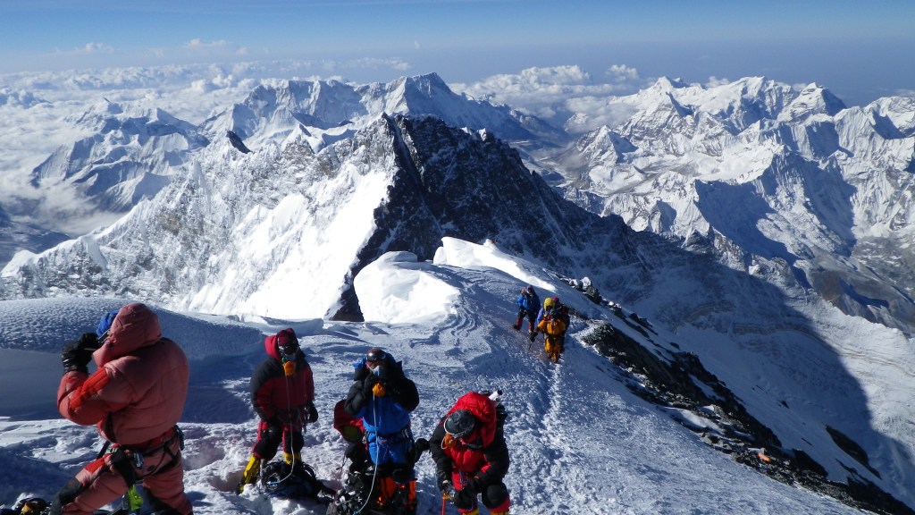 View from summit looking down South Ridge into Nepal