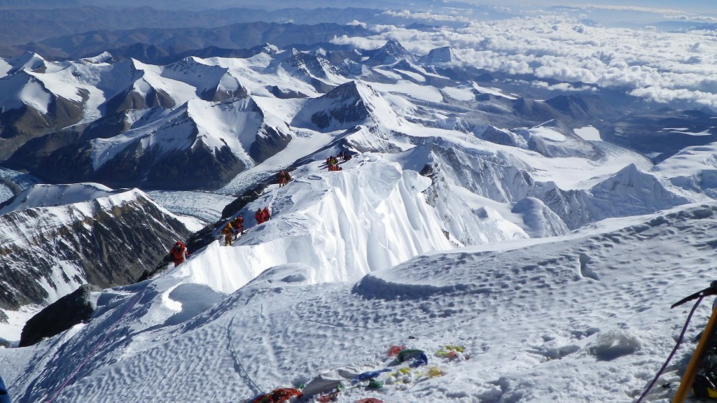 View from the summit looking down North East ridge into Tibet