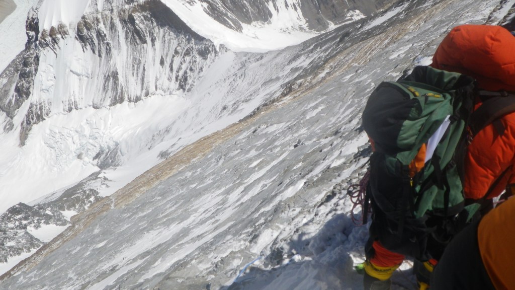 8750m n the descent of the North East Ridge - its a 3000m fall from here