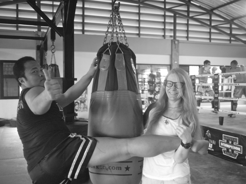 Mila with her trainer at Sitsongpeenong Muay Thai Gym in Bangkok