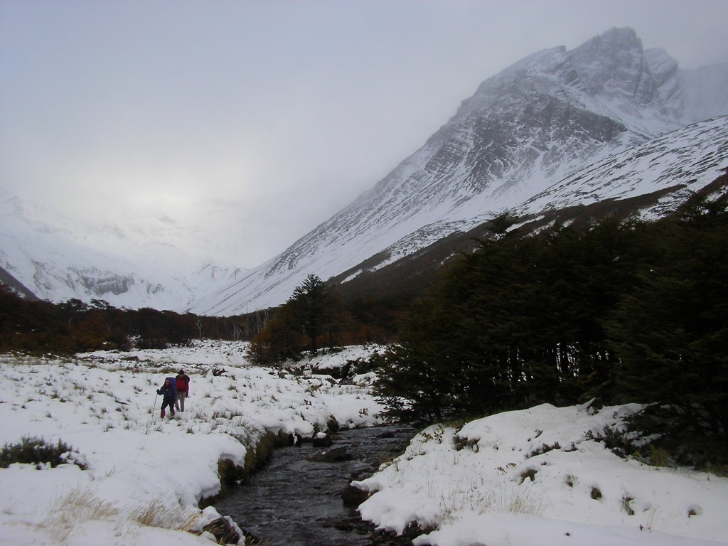 Following the river out on day 2 past beaver dams.