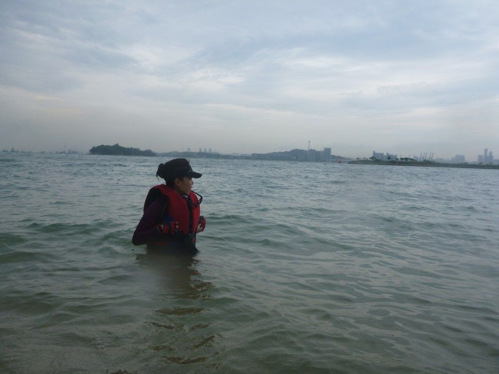 Stephanie takes a dip in the bay at St John's Island.