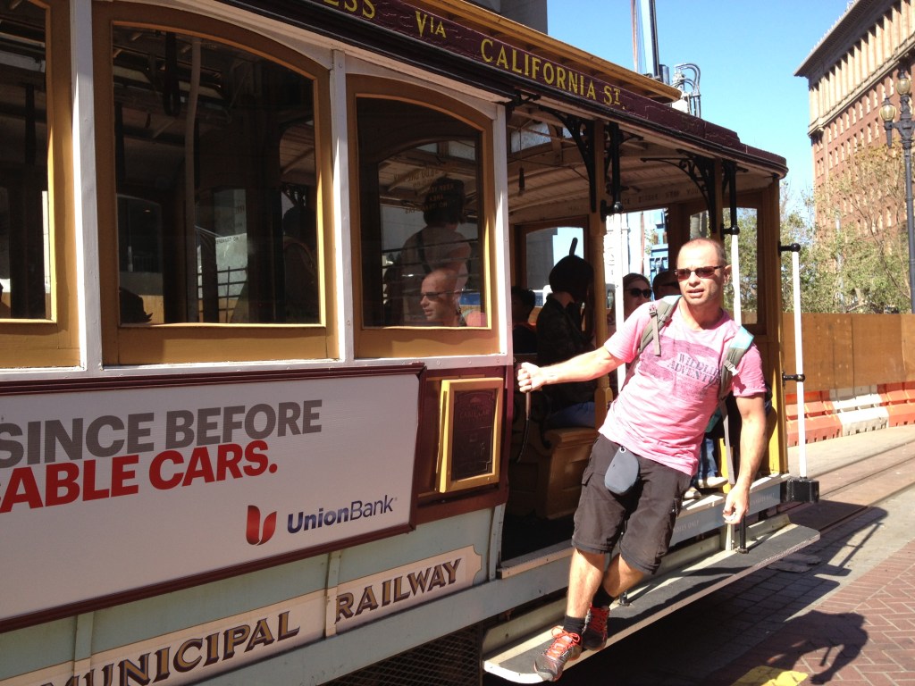 Riding the tram - its cool to hang off the edge as the cars rip past your feet.
