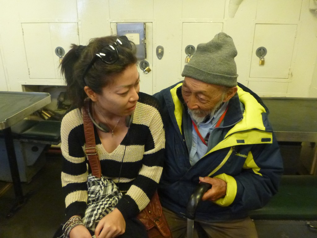 Stephanie being chatted up by Mark - a sailor who served on the USS Pampanito during WWII, now he is over 90 years old.