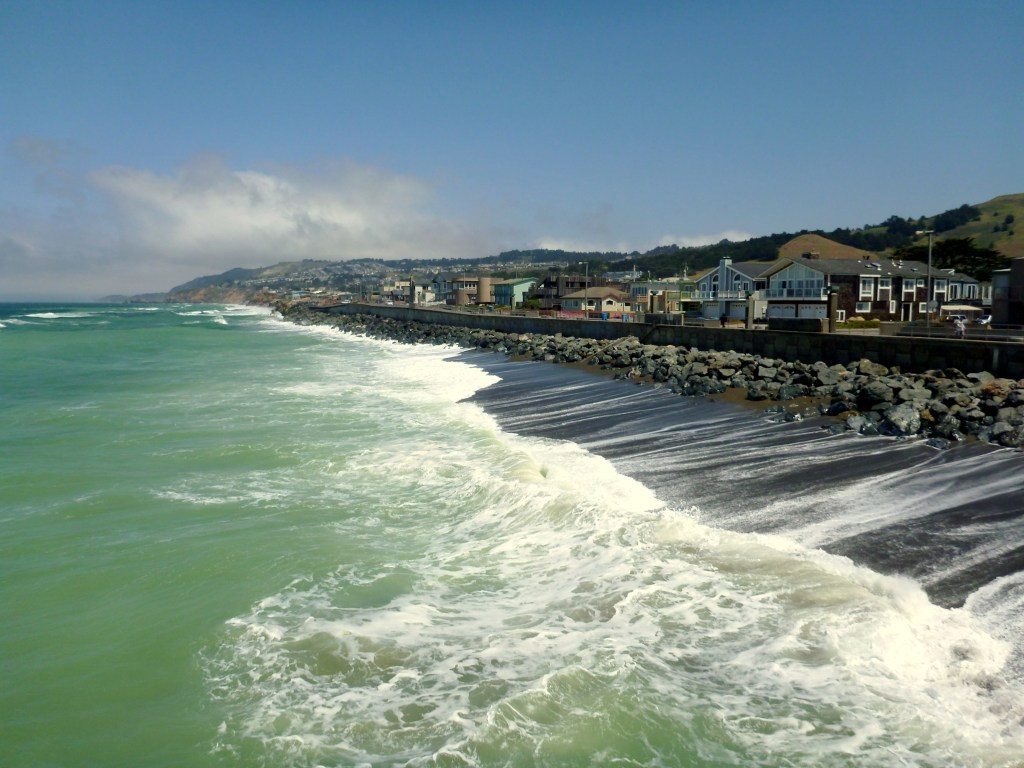The view from Sharp Park Pier - the Pacific Ocean meets land and the sea gets very rough.