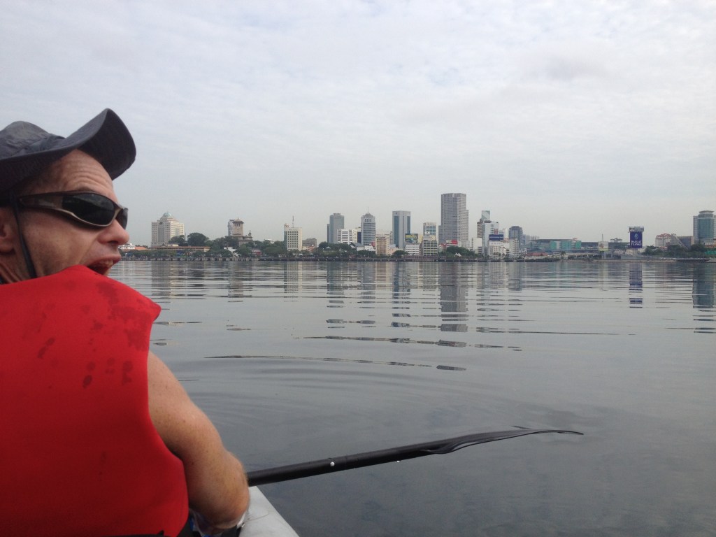 We turned back here, about 5km from the main causeway - that's Johor City in front of me.