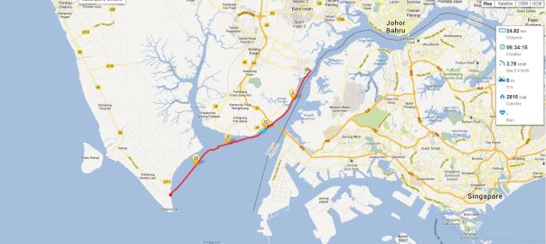 Map of our route on day one with km markings.