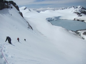 Descending the crater wall