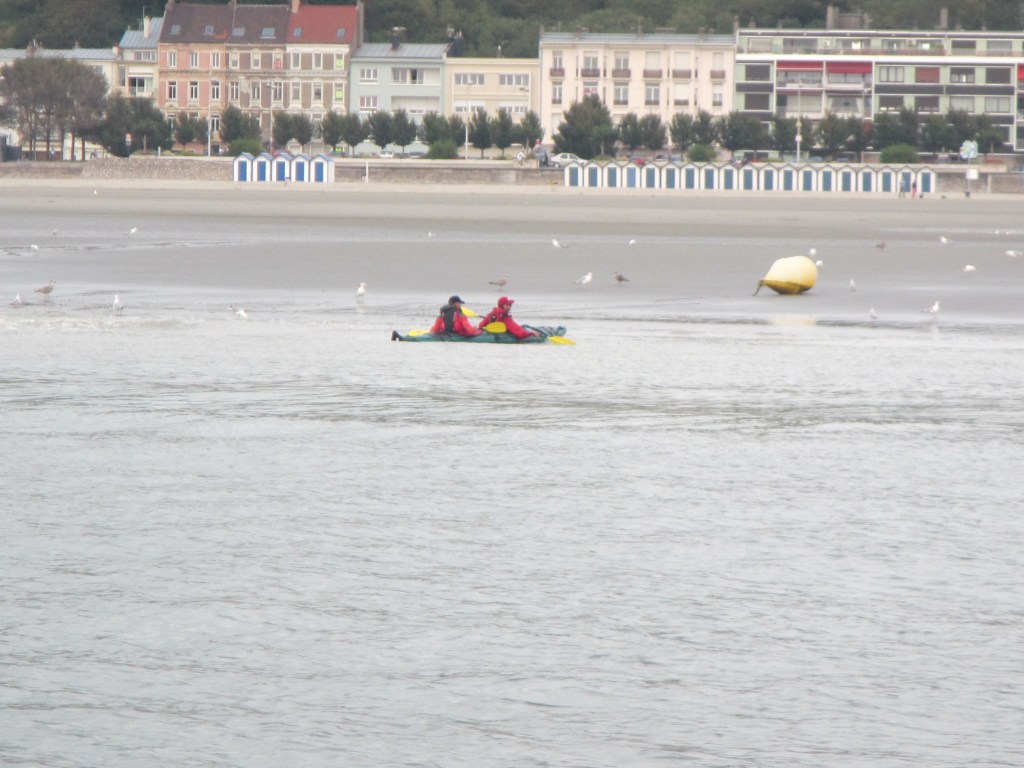 Touching the sandy shores of France after just over 6 hours paddling.