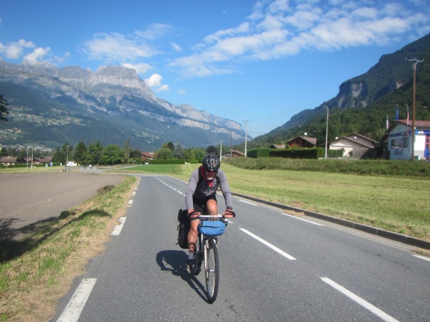 Alan Silva cycling up through the Chamonix Valley on the final 90km ride.