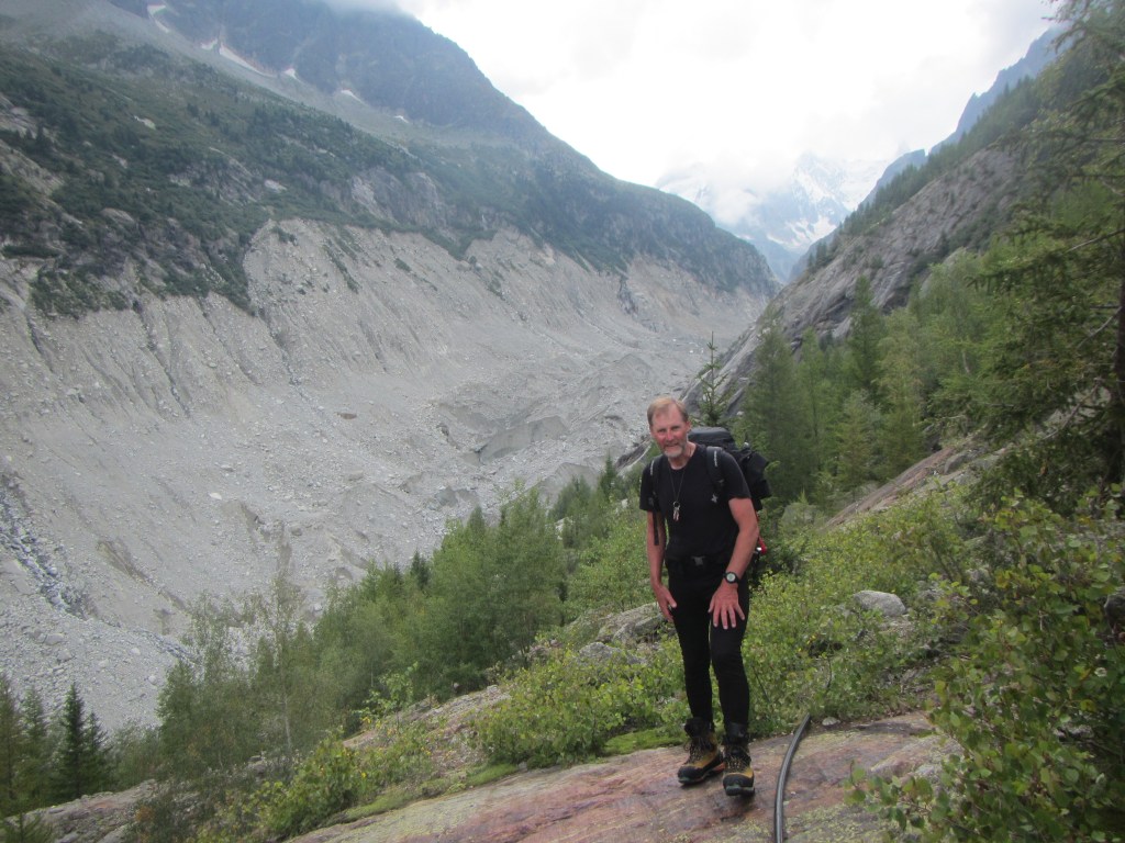 Alan walking up towards the Mer-de-Glace