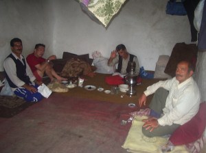 David Lim my climbing partner makes new friends in the Shepherds hut on the side of Mt Damavand.
