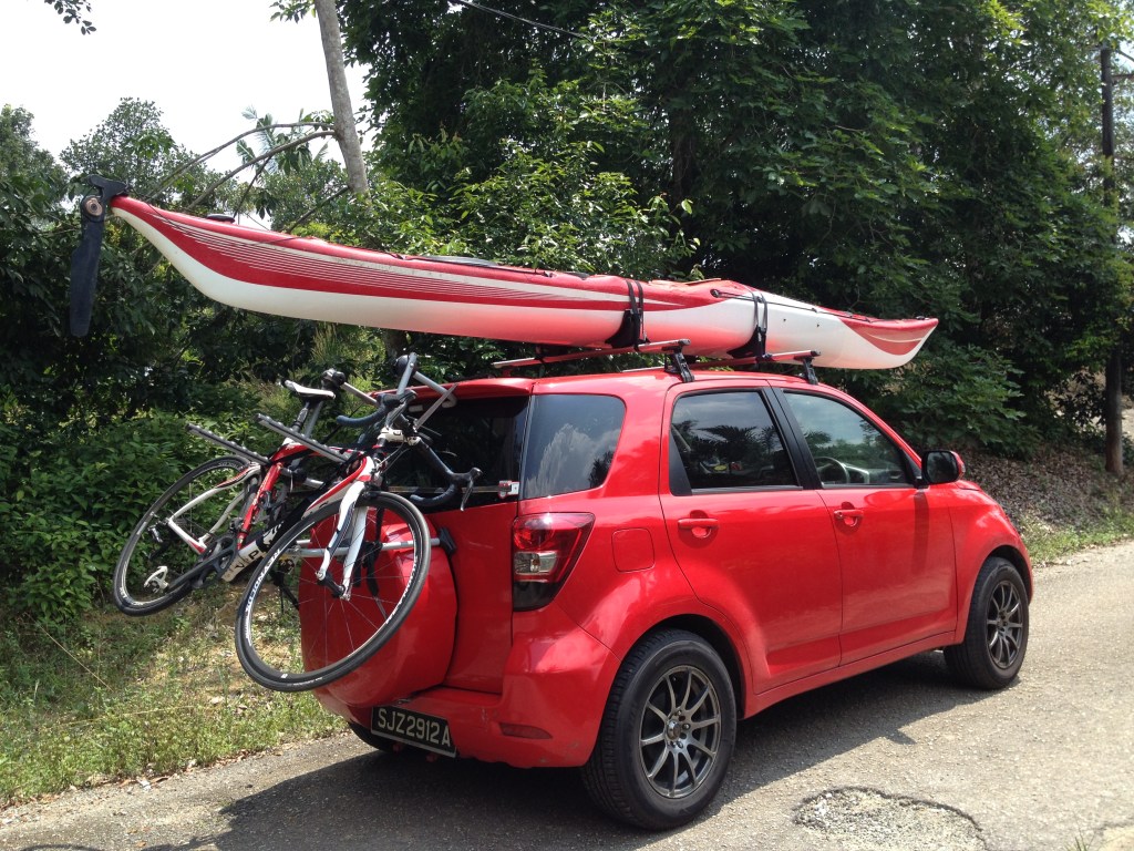 Glassy's car complete with kayak and bicycle on the way home from a family holiday he won't forget for some time.