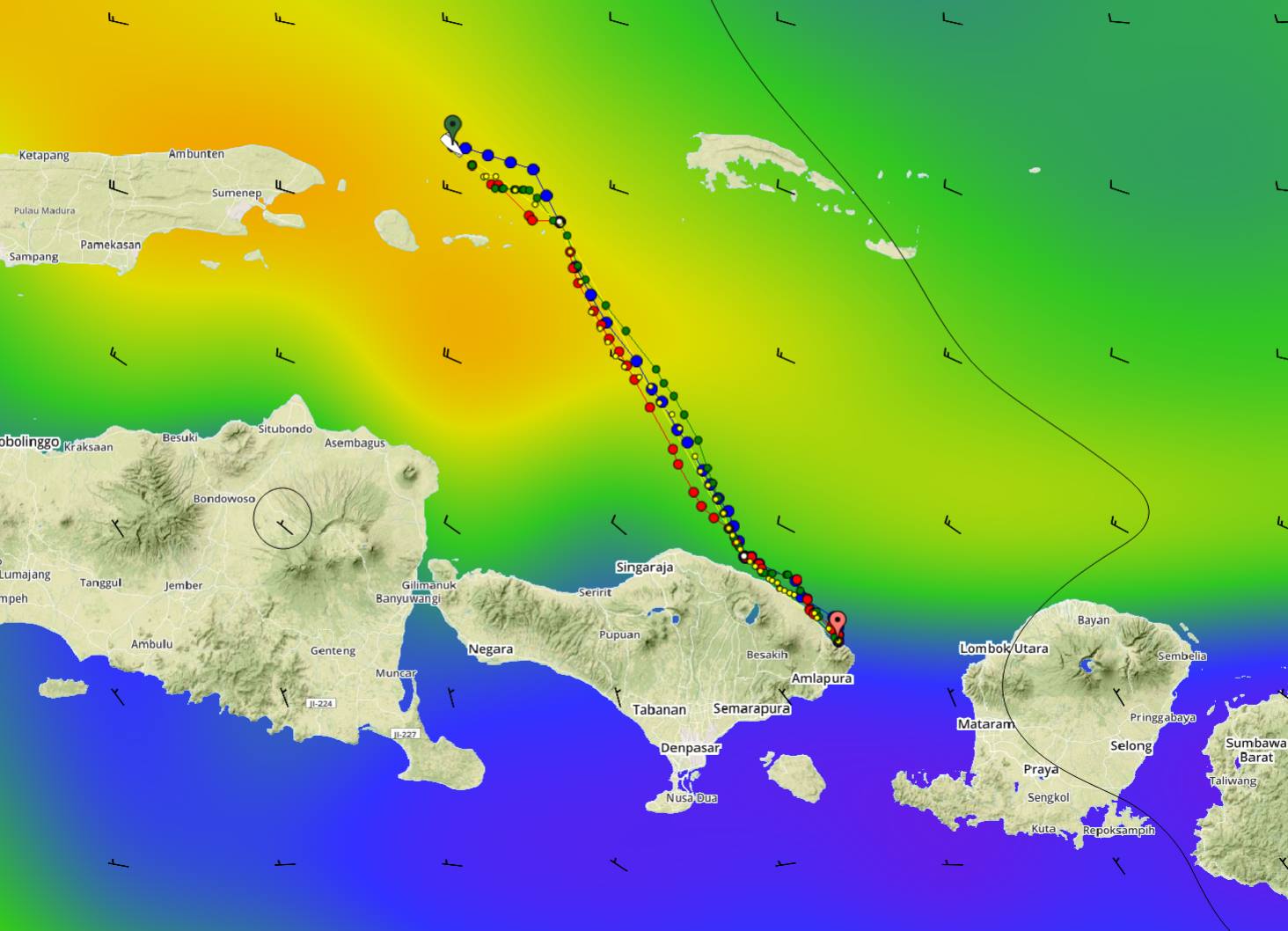 Planned course to Bali